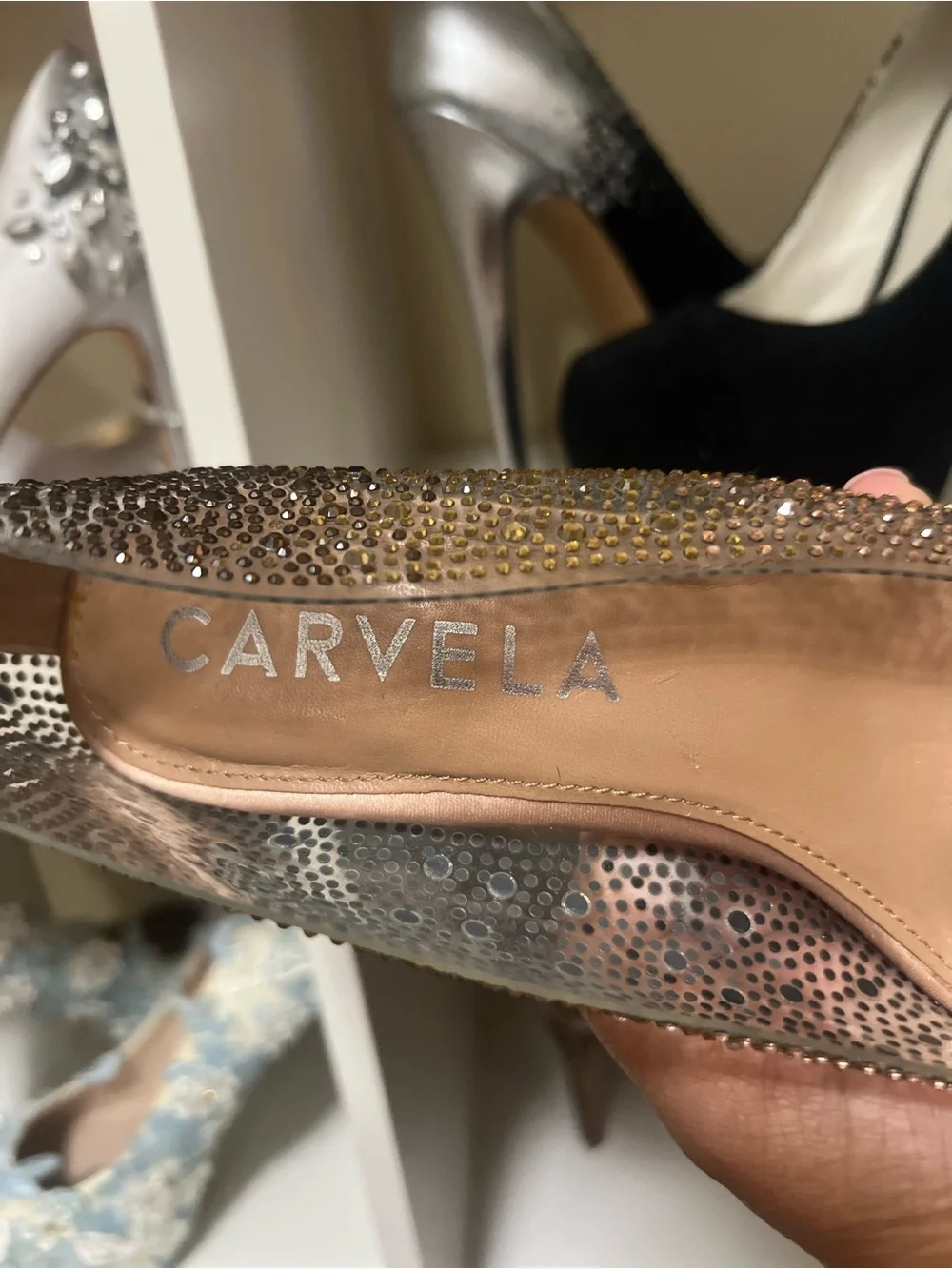 Rhinestone Embellished Rose Gold Pointed-Toe Stiletto Heels